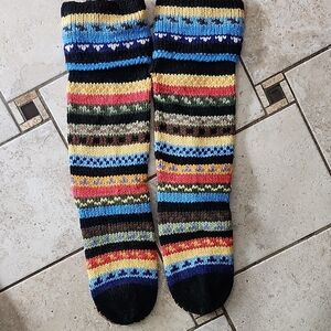 Handknit Colorful Wool Slipper Socks NWOT Small